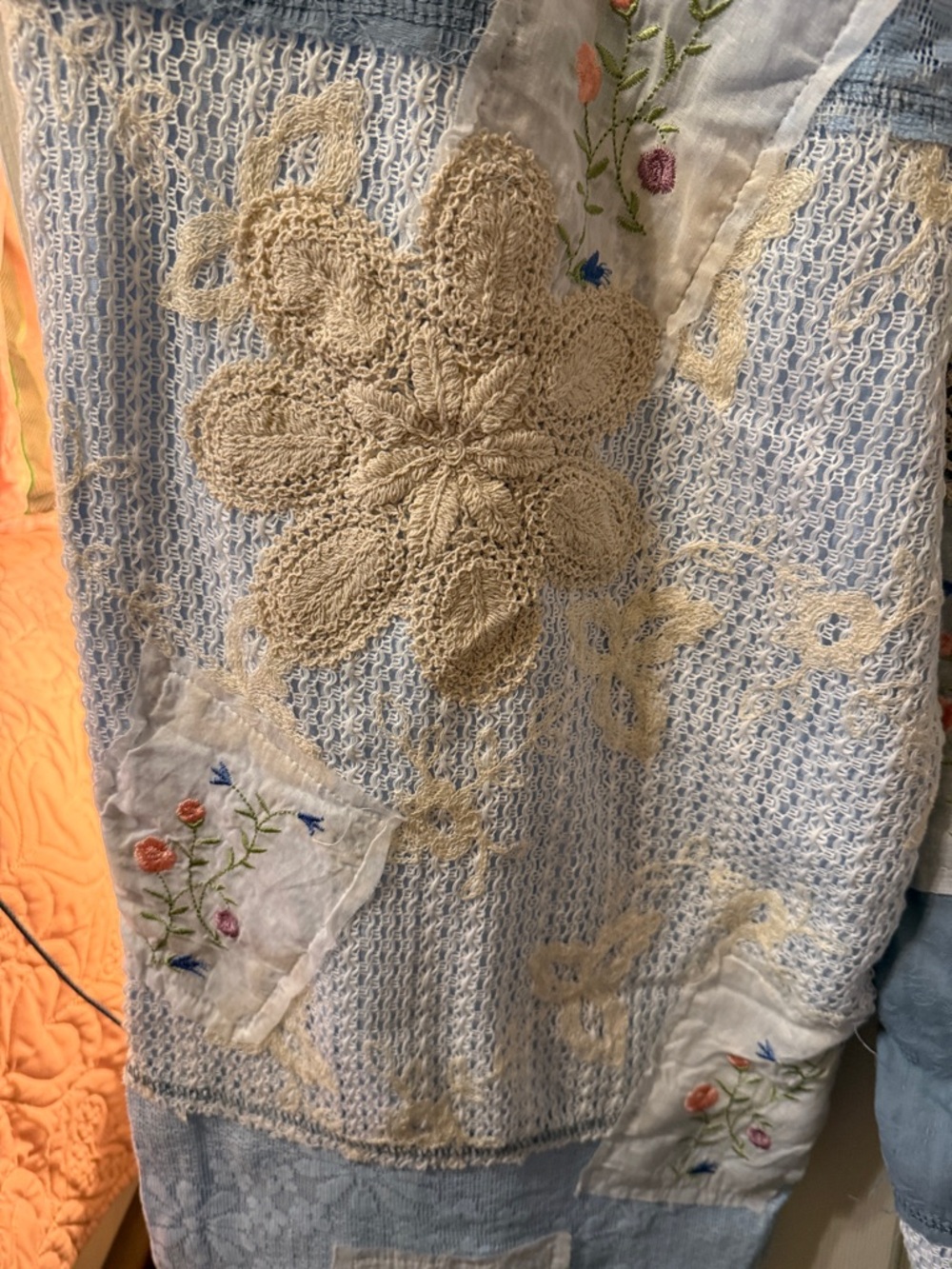 Bohemian Patchwork Wide-Leg Pants in Light Blue - Picture 9 of 15